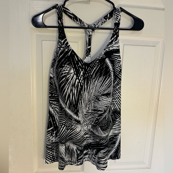 Aqua Green black and‎ white tropical palm tree tankini bathing suit top sz small - Picture 1 of 10